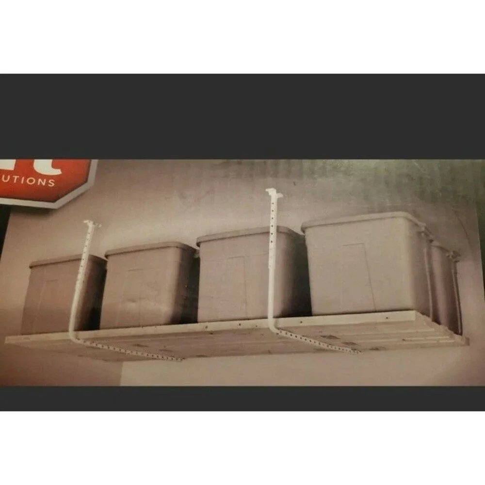 HyLoft Adjustable Rack Ceiling Kit White Steel Overhead Garage Storage 2 Bracket